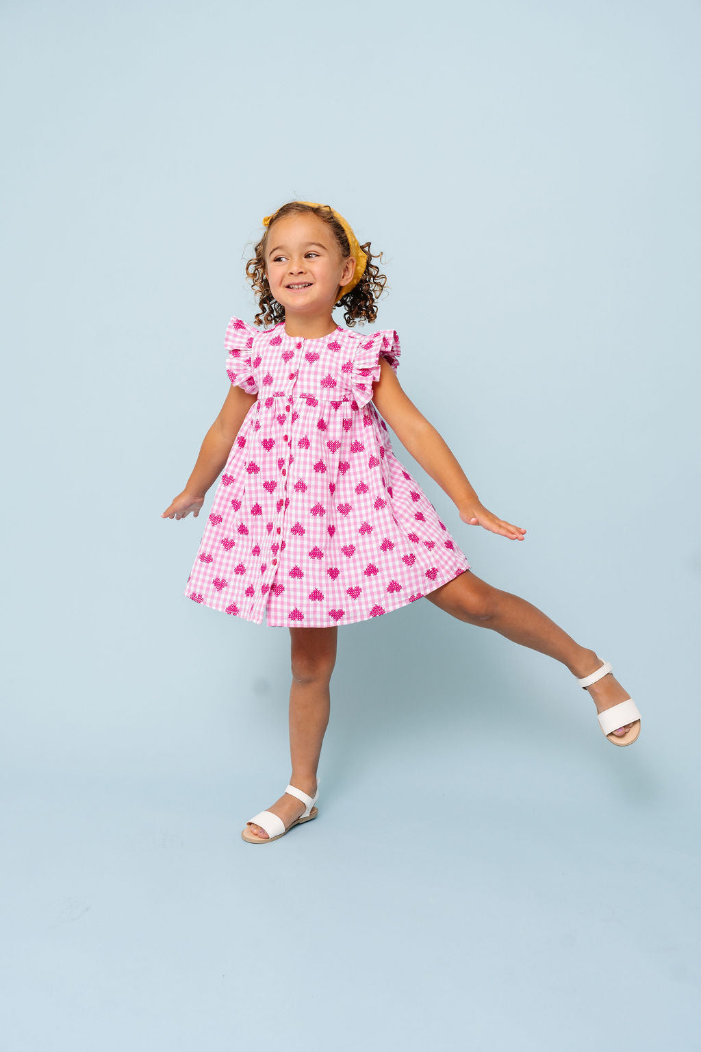 Pink Gingham Hearts Embroidery Girls Sunday Dress 12M Pink Gingham Hearts Embroidery Girls Sunday Dress 12M