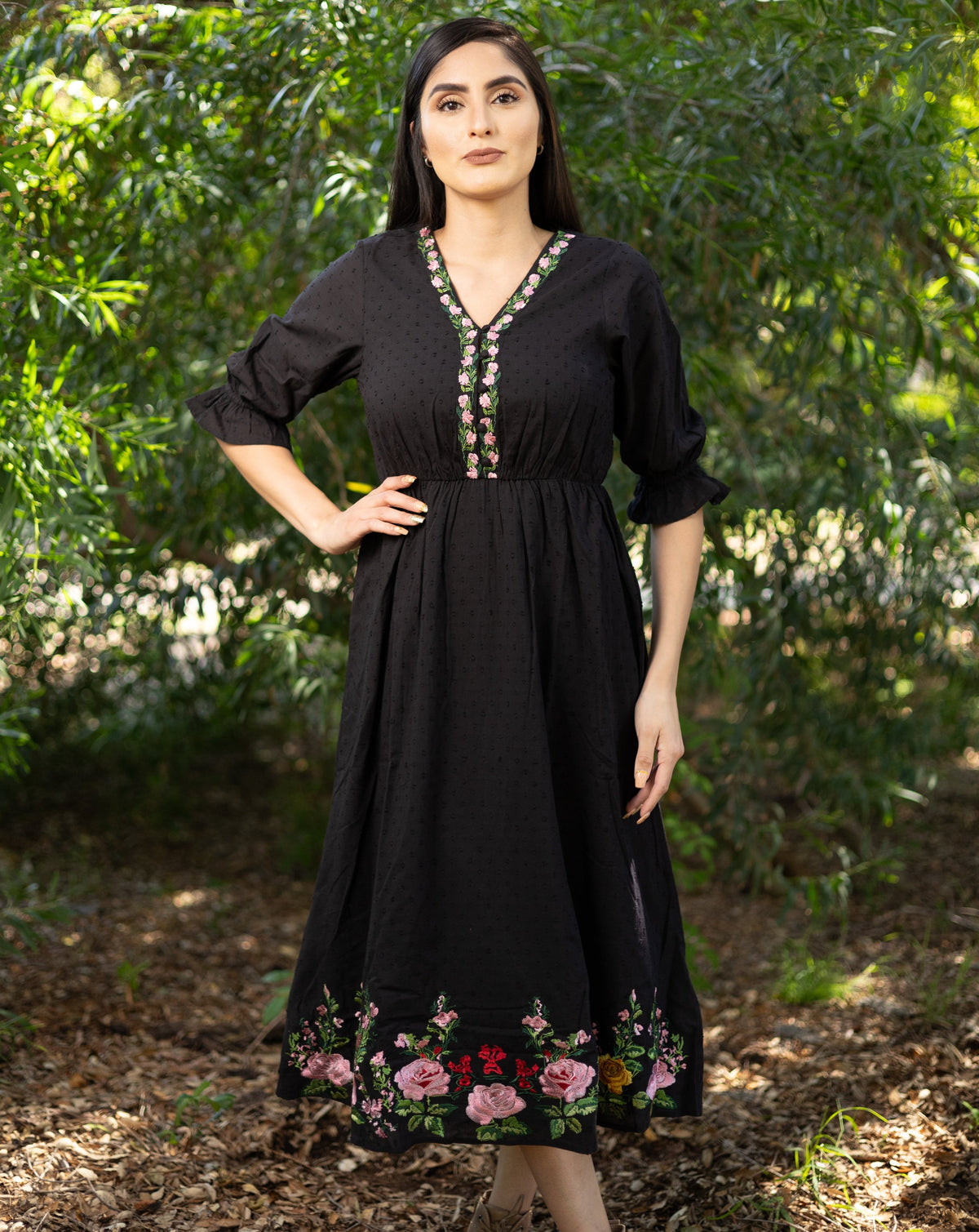 Rosalynn Embroidered Roses Dress - Front