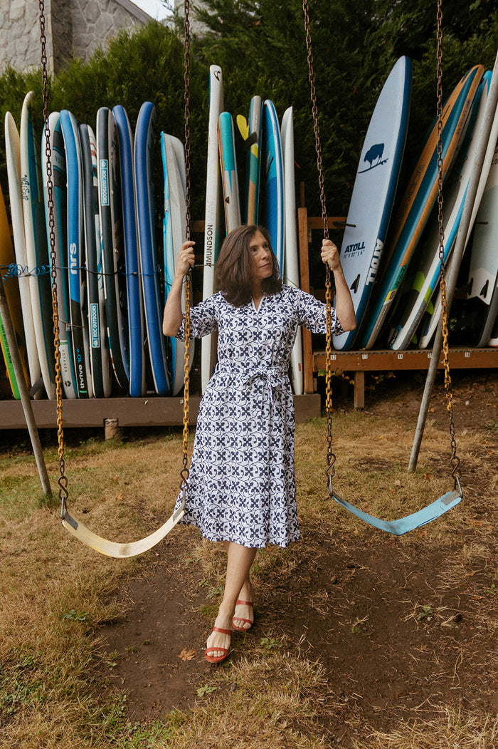 Navy Cross-Stitch Embroidery Celeste Dress