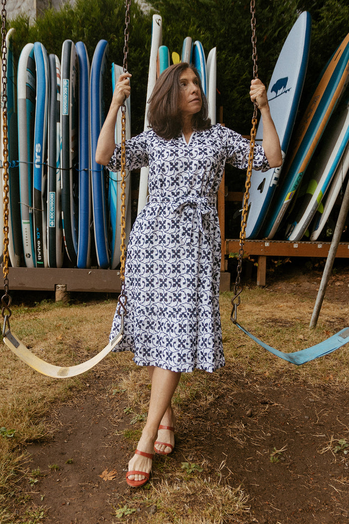 Navy Cross-Stitch Embroidery Celeste Dress