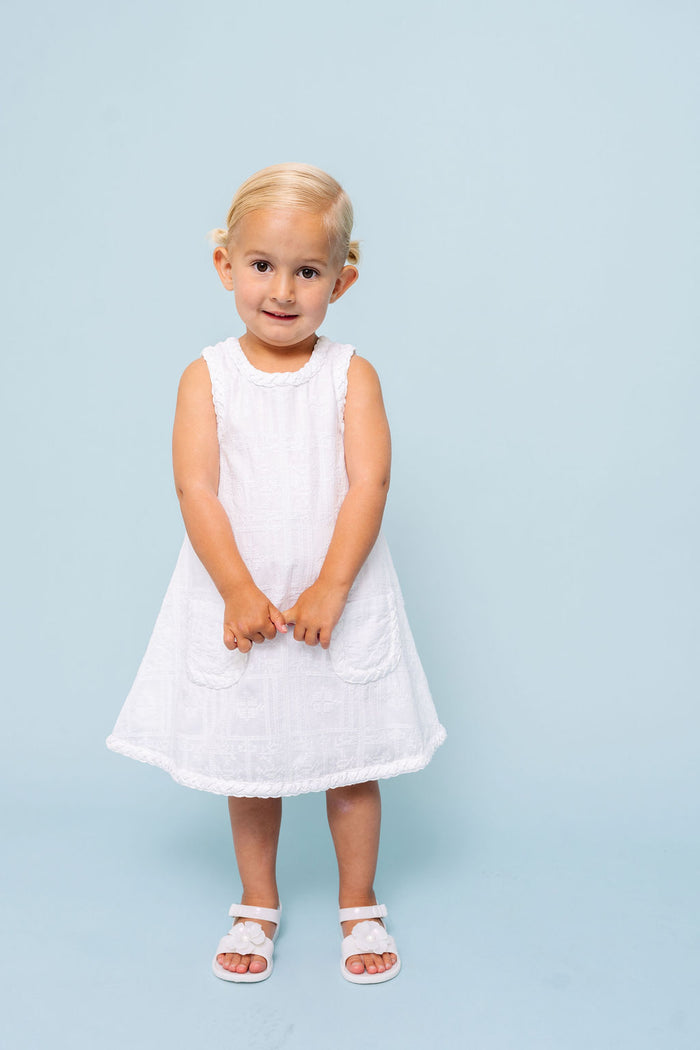 White Geometric Embroidery Olivia Dress