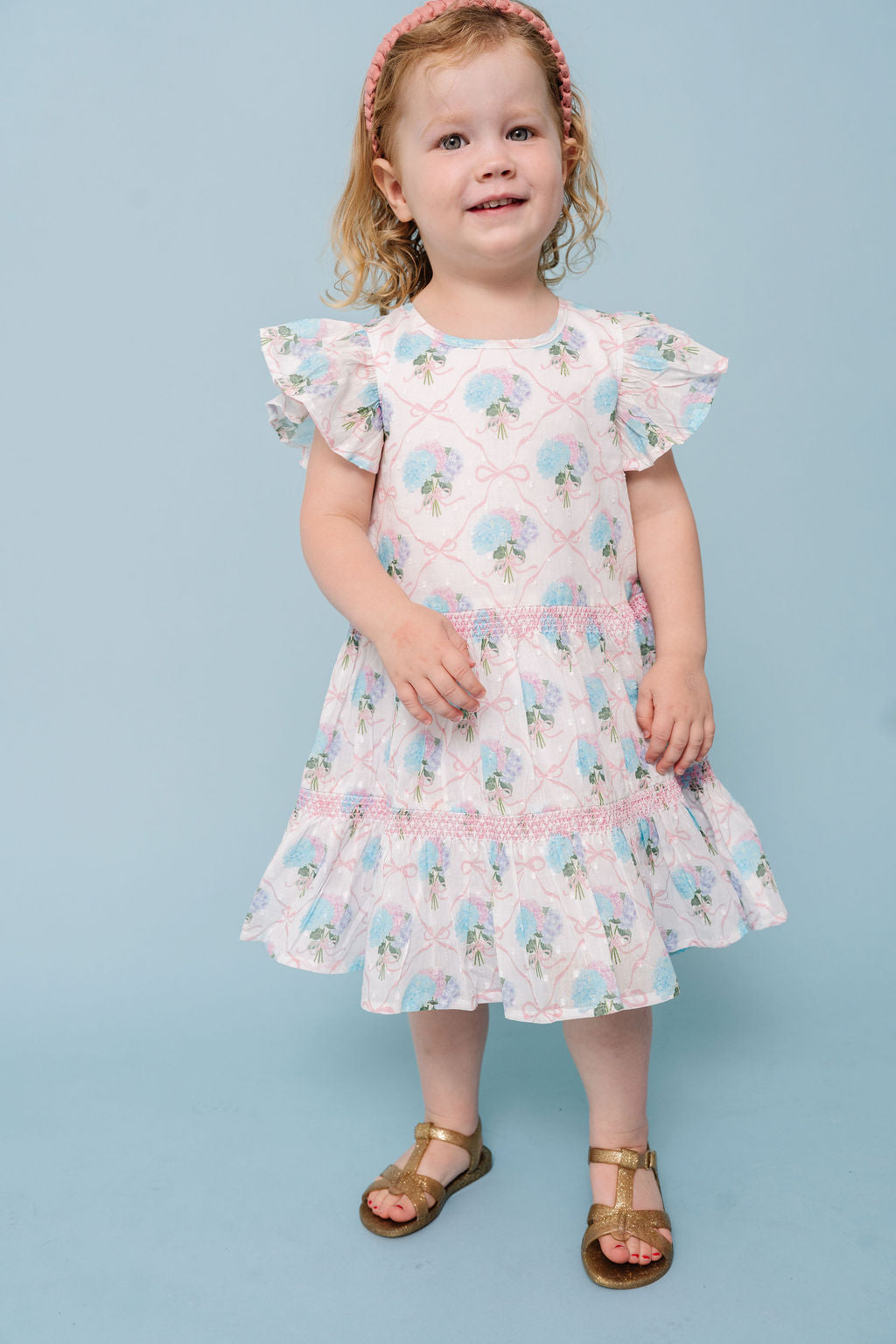 Hydrangeas with Bows Girls Twirl Dress