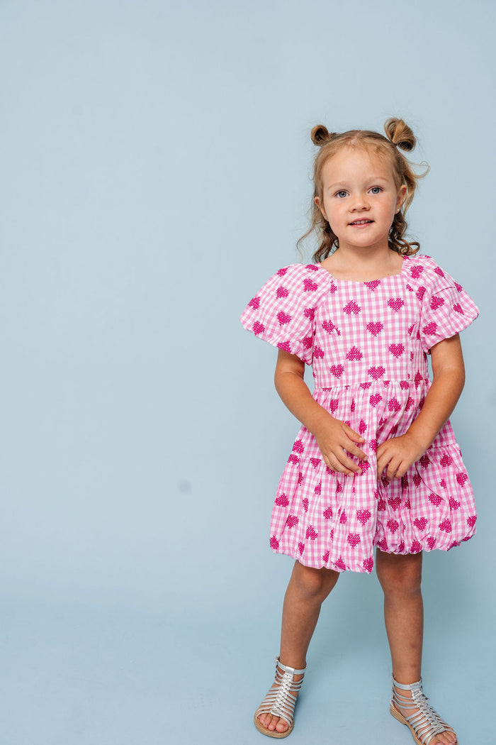 Pink Gingham Hearts Embroidery Daphne Dress
