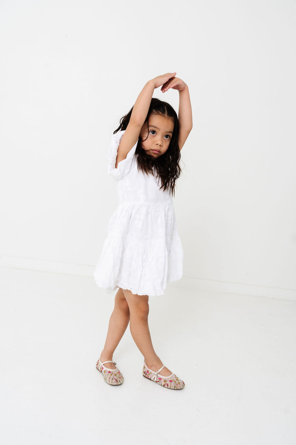 White Floral Embroidery Girls Daphne Dress