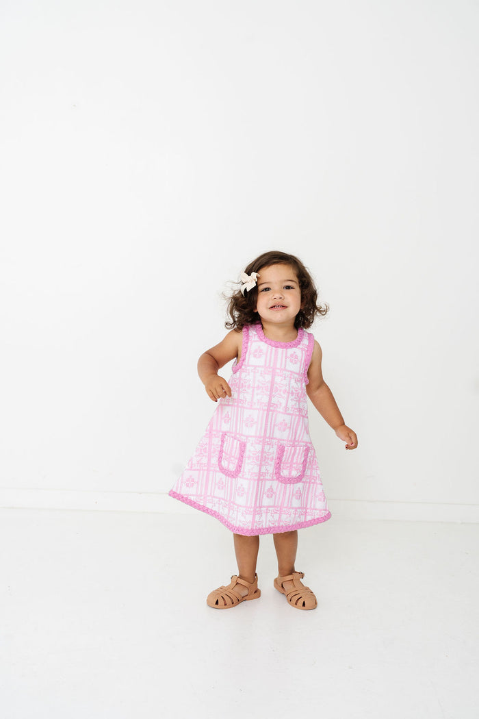 Pink Geometric Embroidery Olivia Dress