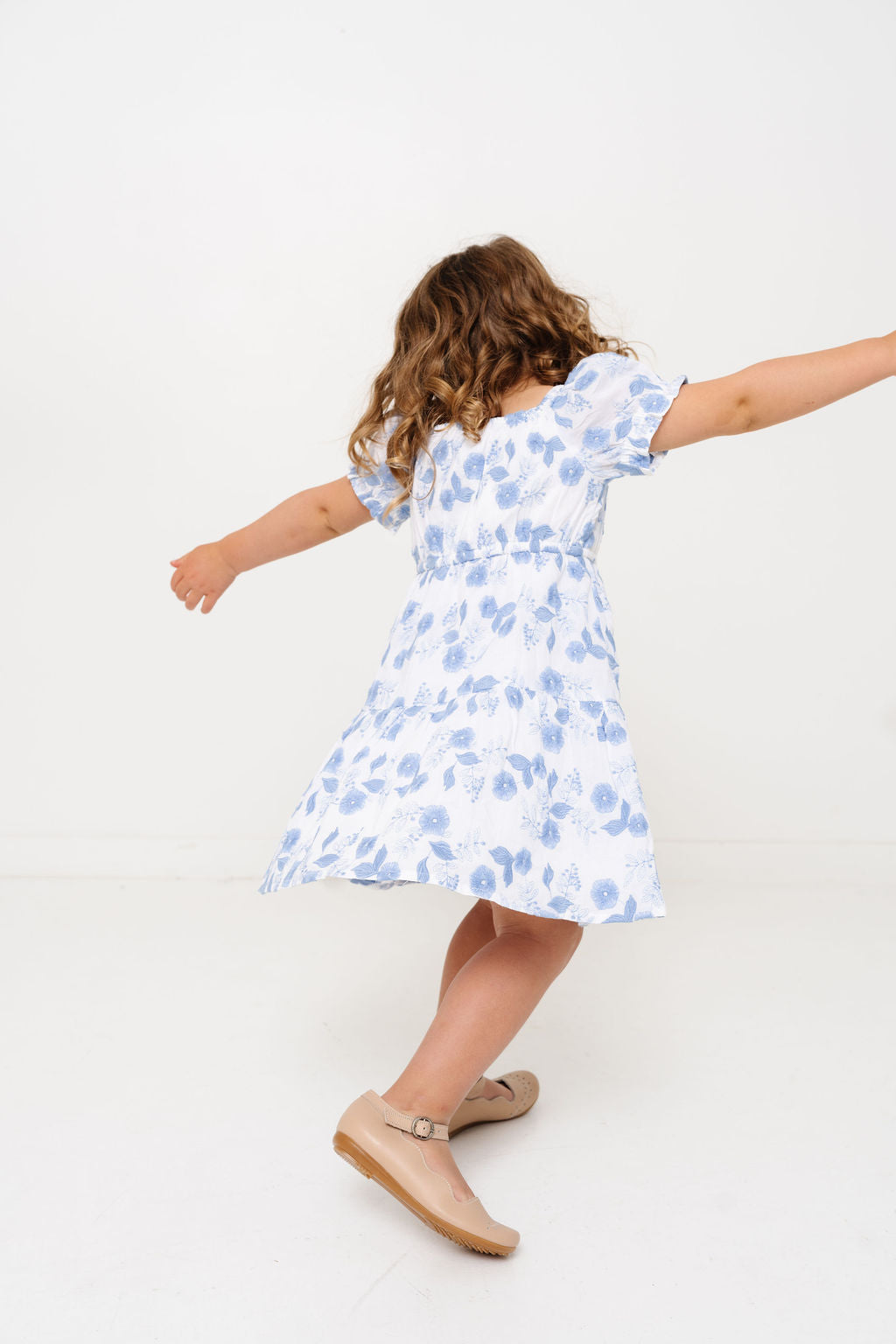 Blue Floral Embroidery Girls Joy Dress