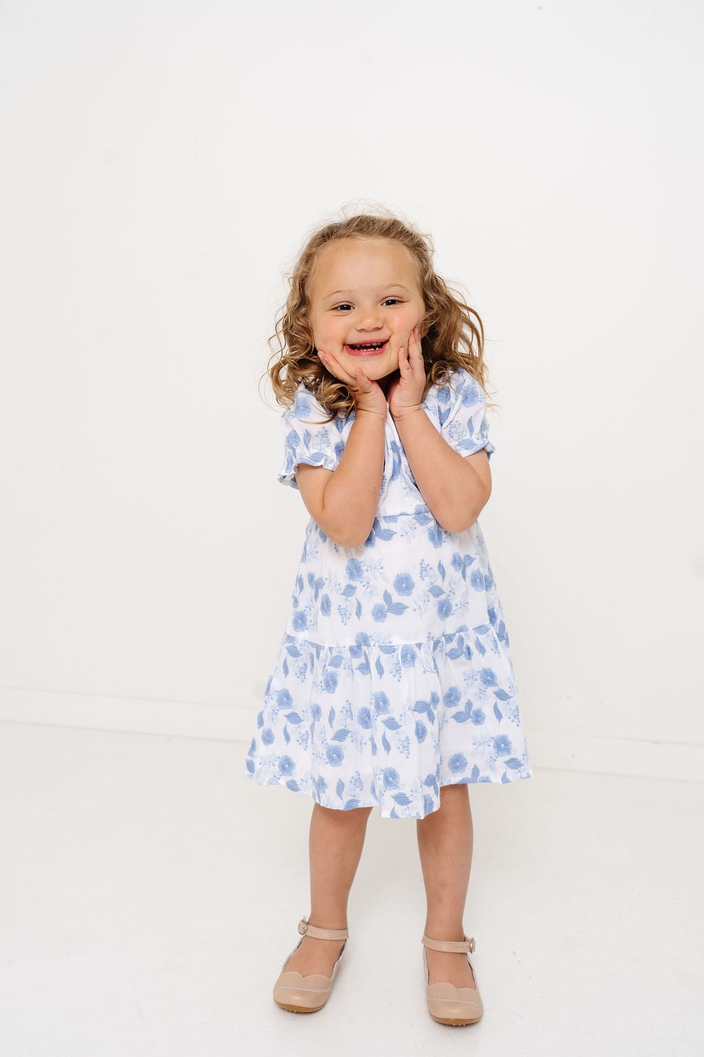 Blue Floral Embroidery Girls Joy Dress