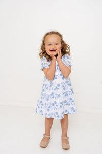 Blue Floral Embroidery Girls Joy Dress