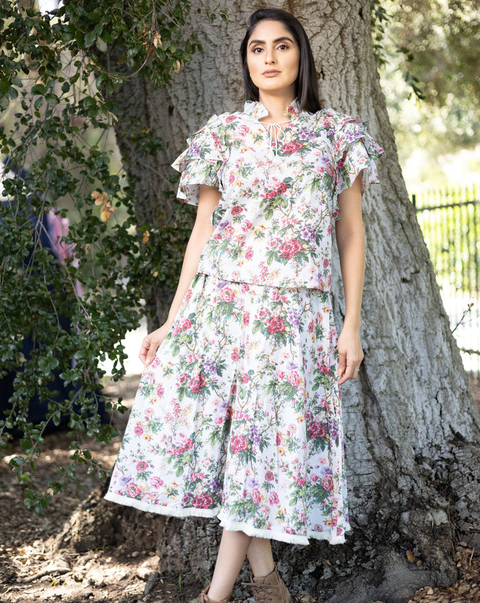 Olivia  Vintage Floral Midi Skirt - Front