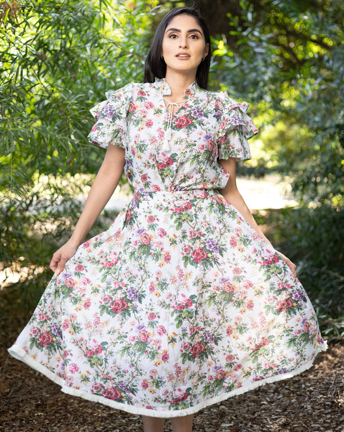 Olivia  Vintage Floral Midi Skirt - Front 1