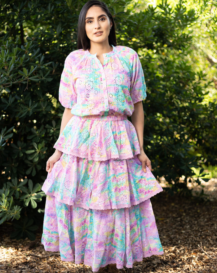 Celeste Rainbow Floral Skirt - Front