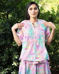 Rainbow Floral Eyelet Shirt - Women's Loose Fit Blouse