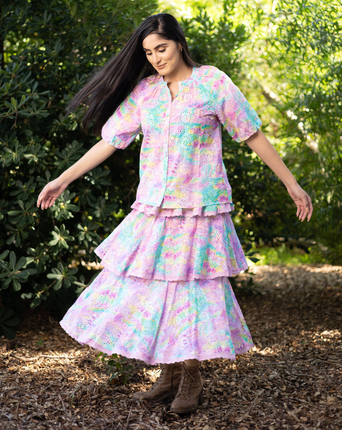 Celeste Rainbow Floral Skirt - Side