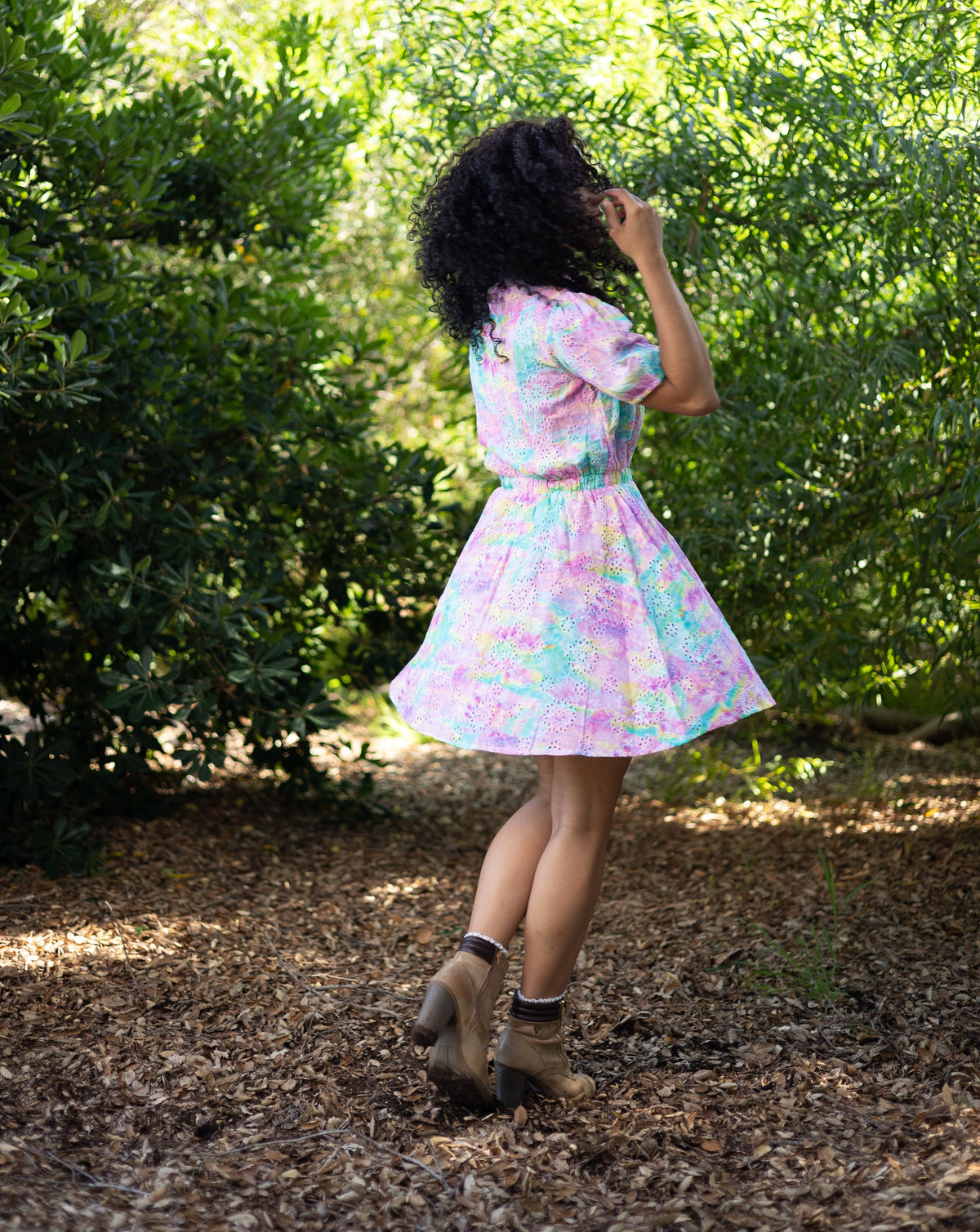 Mindy Rainbow Eyelet Floral Dress - Back