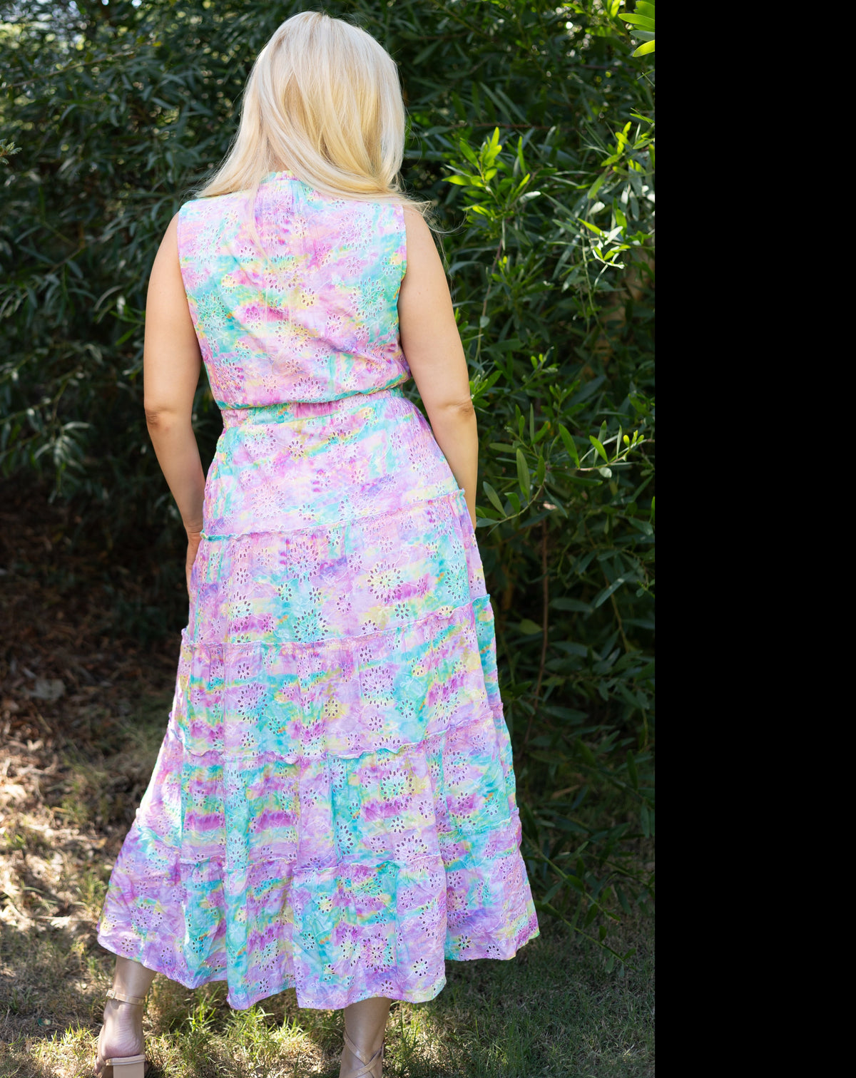 Madeline Rainbow Eyelet Floral Dress-back