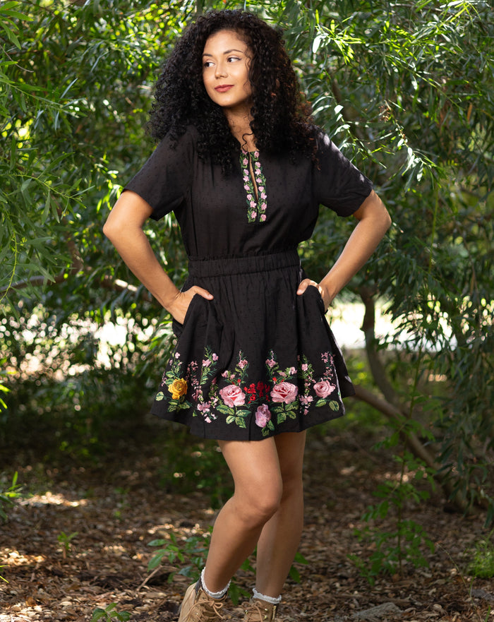 Embroidered Rose Skirt - Cotton Swiss Dot Skirt