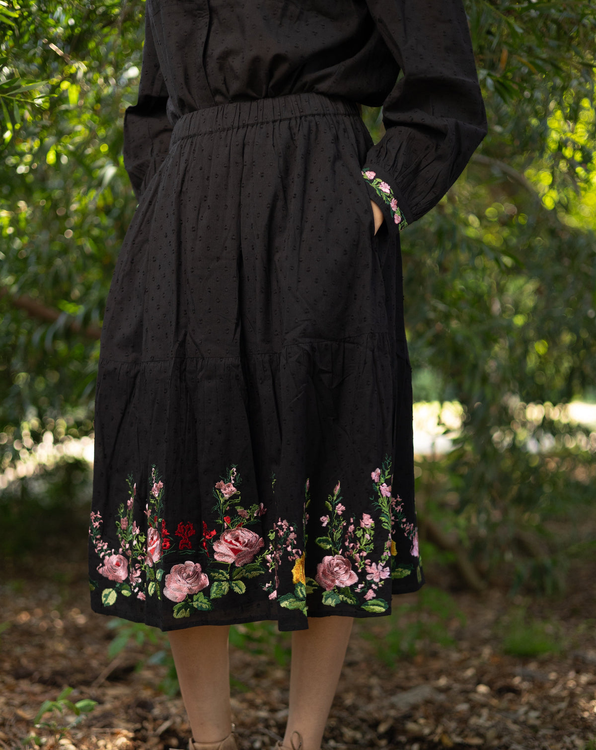 Hillary Embroidered Roses Skirt - side