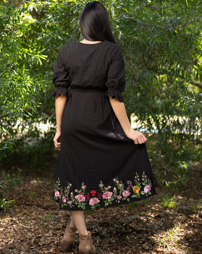 Rosalynn Embroidered Roses Dress - Back