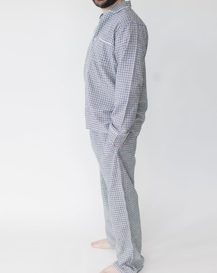 Matthew Gold Houndstooth Men’s Long Sleeve Shirt & Pajama Set