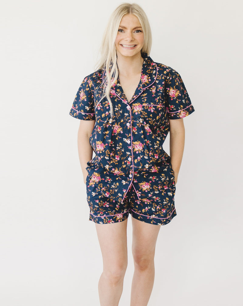 Lilly Navy Floral Women's Short Sleeve Shirt & Shorts Set