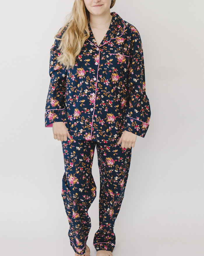 Myra Navy floral Women's Long Sleeve Shirt & Pajama Set