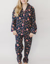 Myra Navy floral Women's Long Sleeve Shirt & Pajama Set