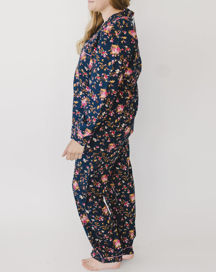 Myra Navy floral Women's Long Sleeve Shirt & Pajama Set