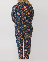 Myra Navy floral Women's Long Sleeve Shirt & Pajama Set