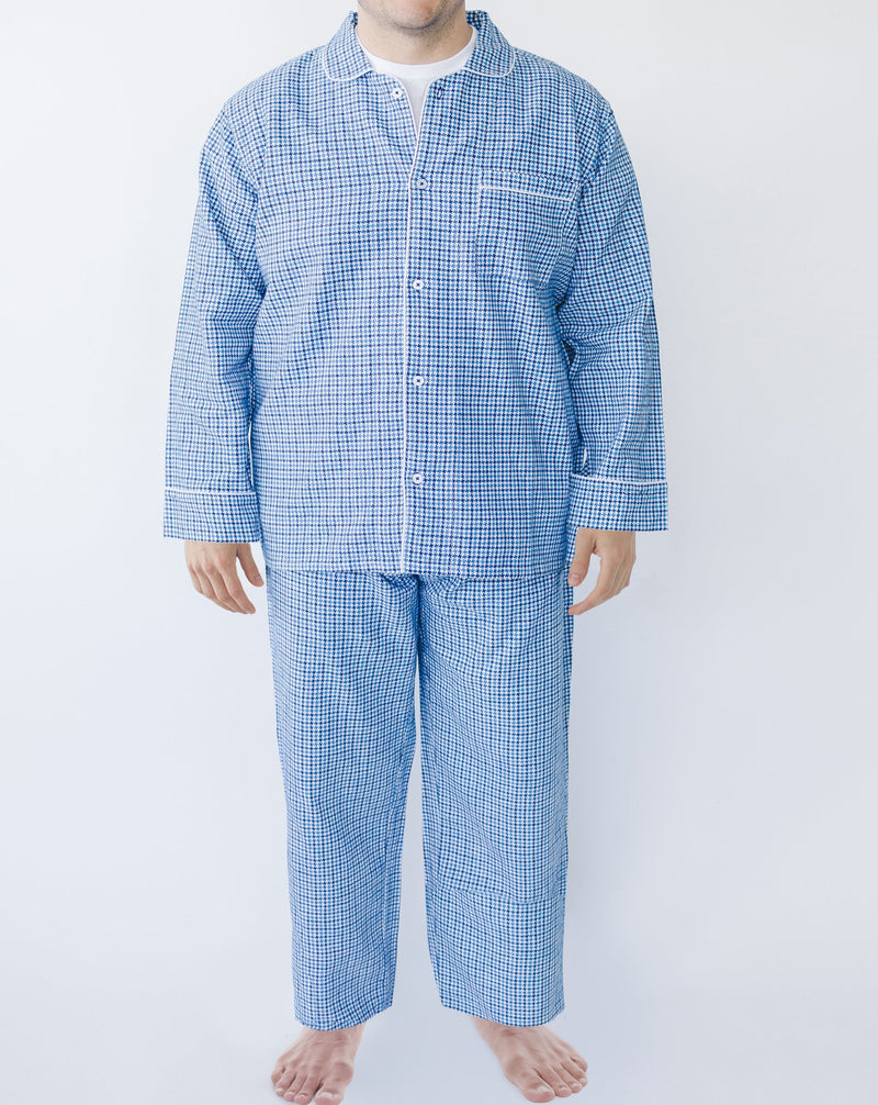 Matthew Blue Houndstooth Men’s Long Sleeve Shirt & Pajama Set