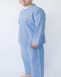 Matthew Blue Houndstooth Men’s Long Sleeve Shirt & Pajama Set