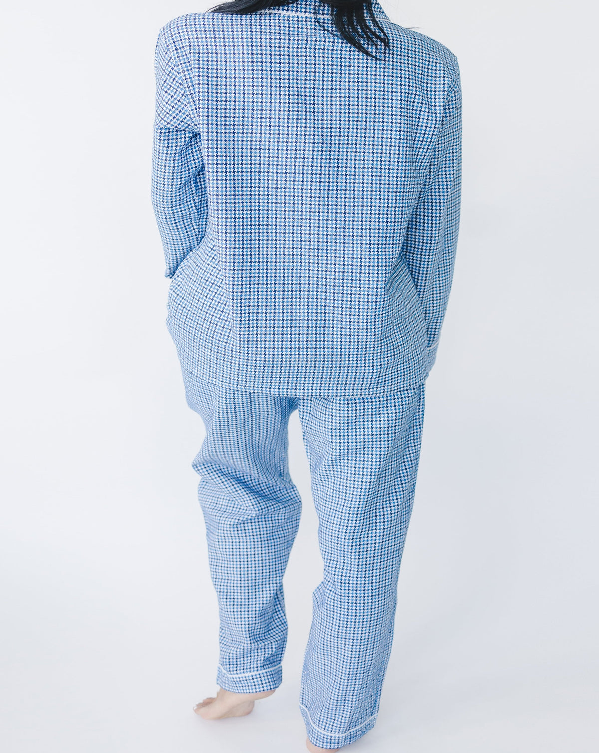 Myra Blue Houndstooth Women's Long Sleeve Shirt & Pajama Set