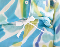 Myra Blue Tie-Dye Print Women's Nightwear Long Sleeve Shirt & Pajama Set