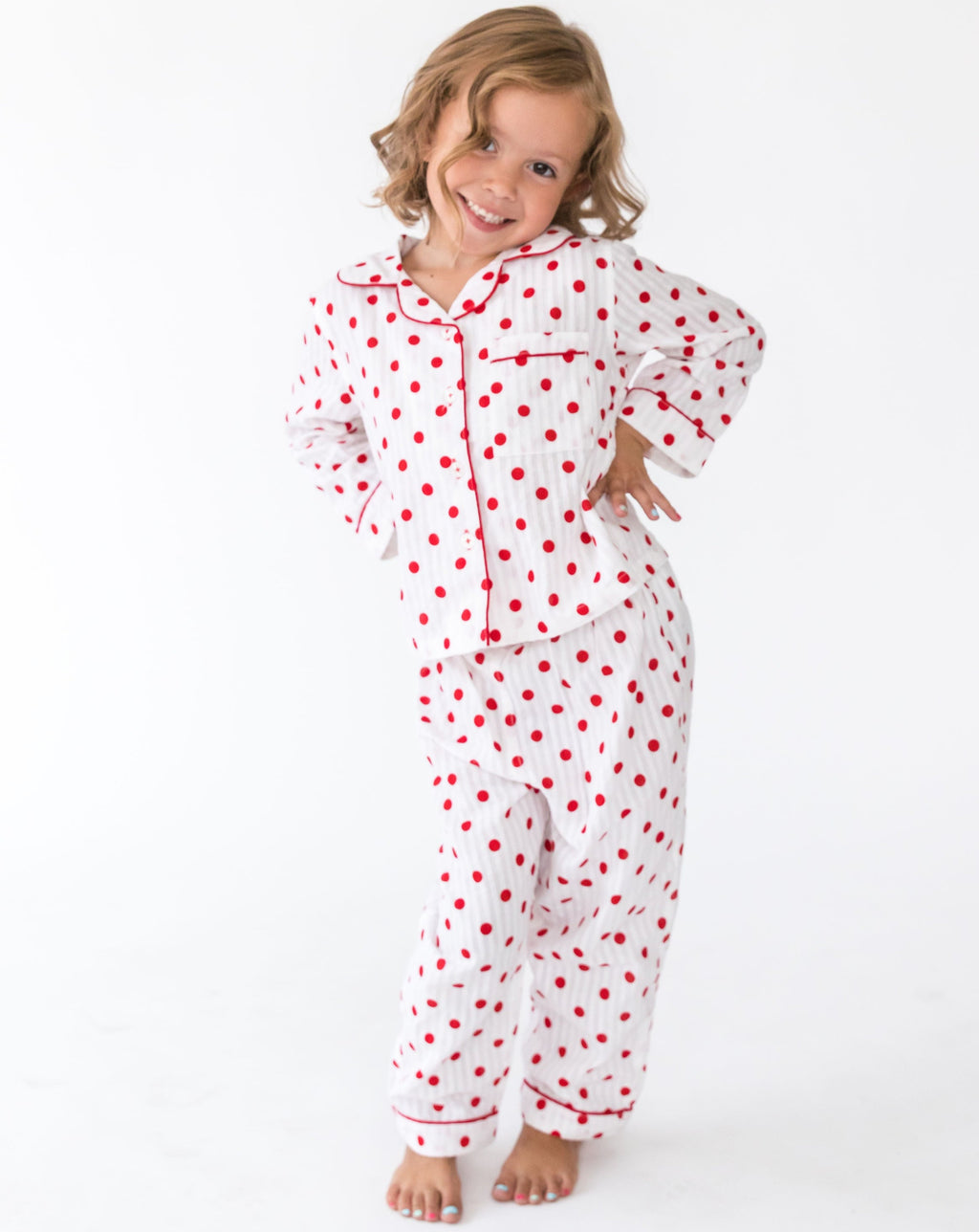 Girl's Classic Seersucker dot shirt and pants - front1