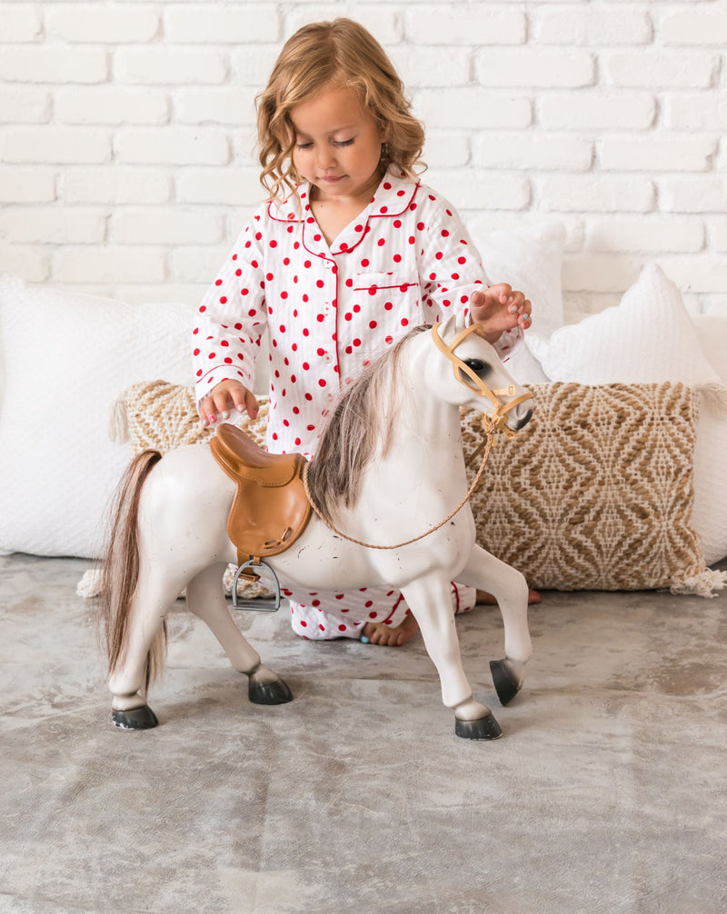 Girl's Classic Seersucker dot shirt and pants - playing