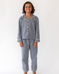 Kid's Holiday Navy Gingham Shirt & PJ Set - Front Boys