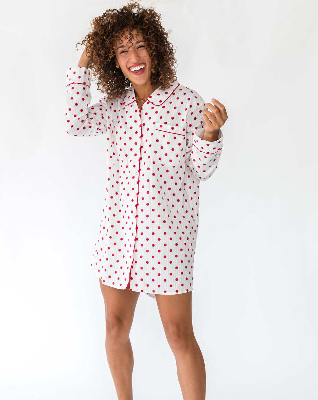 Women's Classic Seersucker Dot Night Shirt - Front