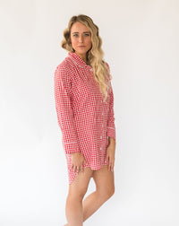 Women's Holiday Red Gingham Night Shirt - Side
