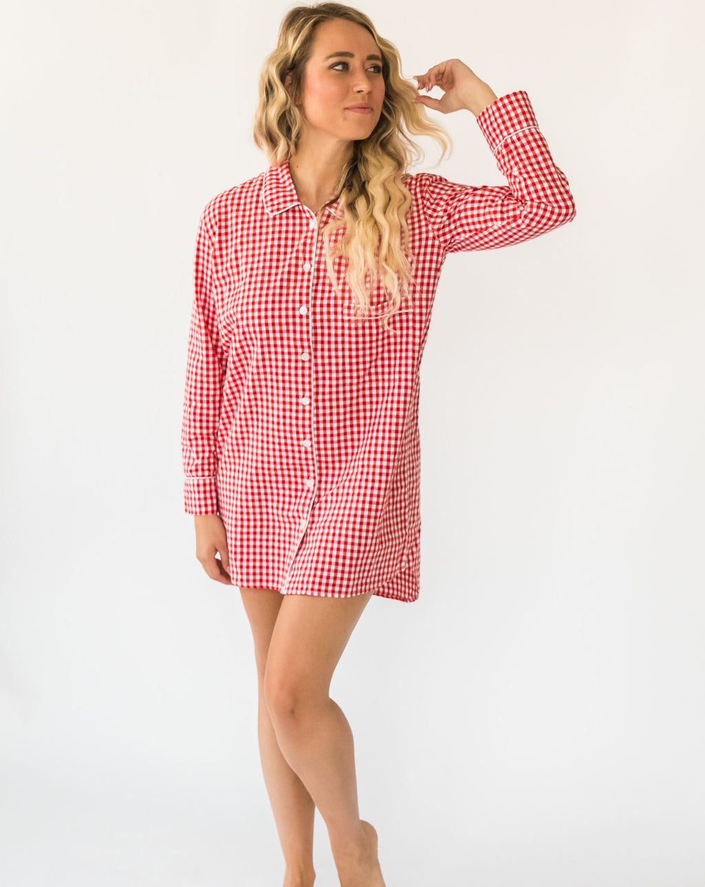 Women's Holiday Red Gingham Night Shirt - Front