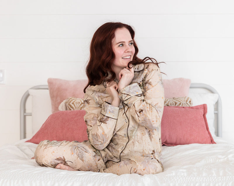 Women's Maple Print Shirt & PJ Set - On Bed