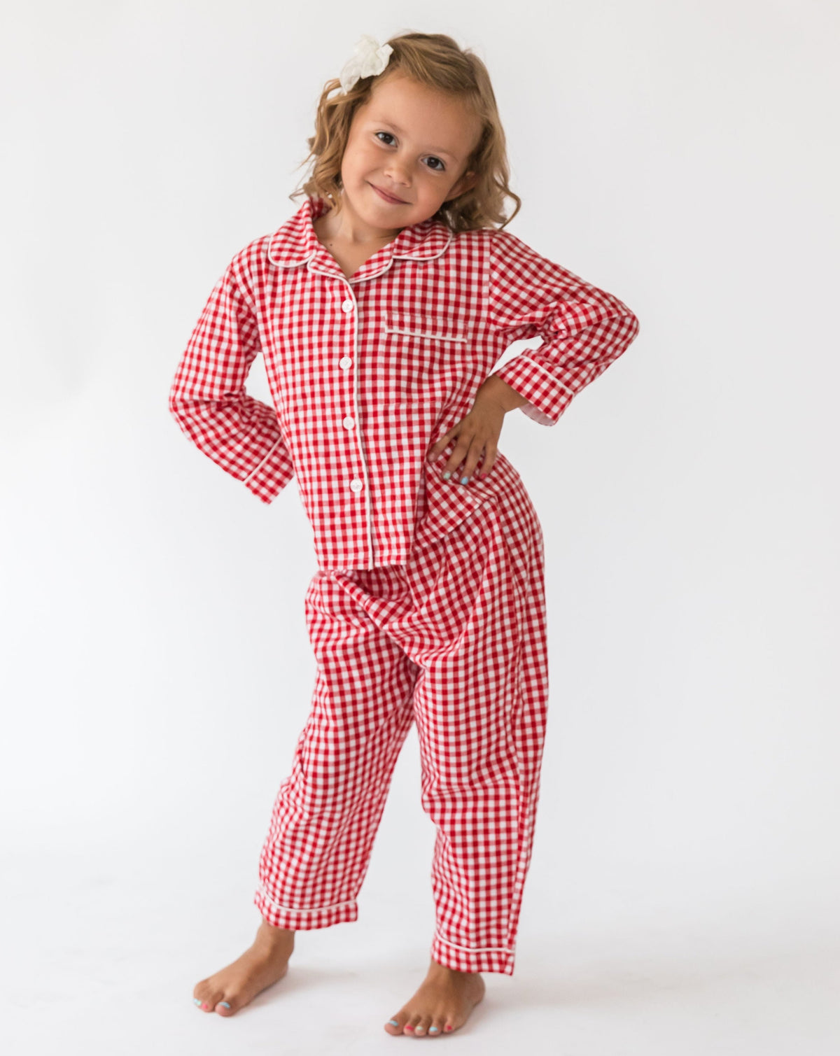 Kid's Holiday Red Gingham Shirt & PJ Set - Front