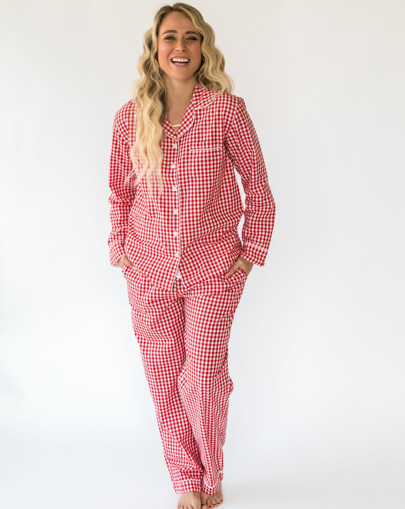 Women's Holiday Red Gingham Shirt & PJ Set - Front