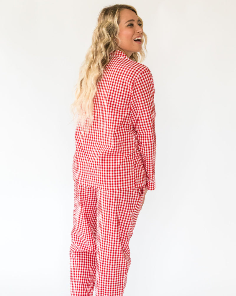 Women's Holiday Red Gingham Shirt & PJ Set - Back