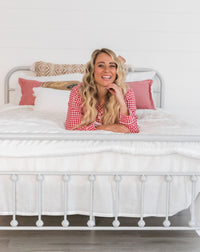 Women's Holiday Red Gingham Shirt & PJ Set - On the bed