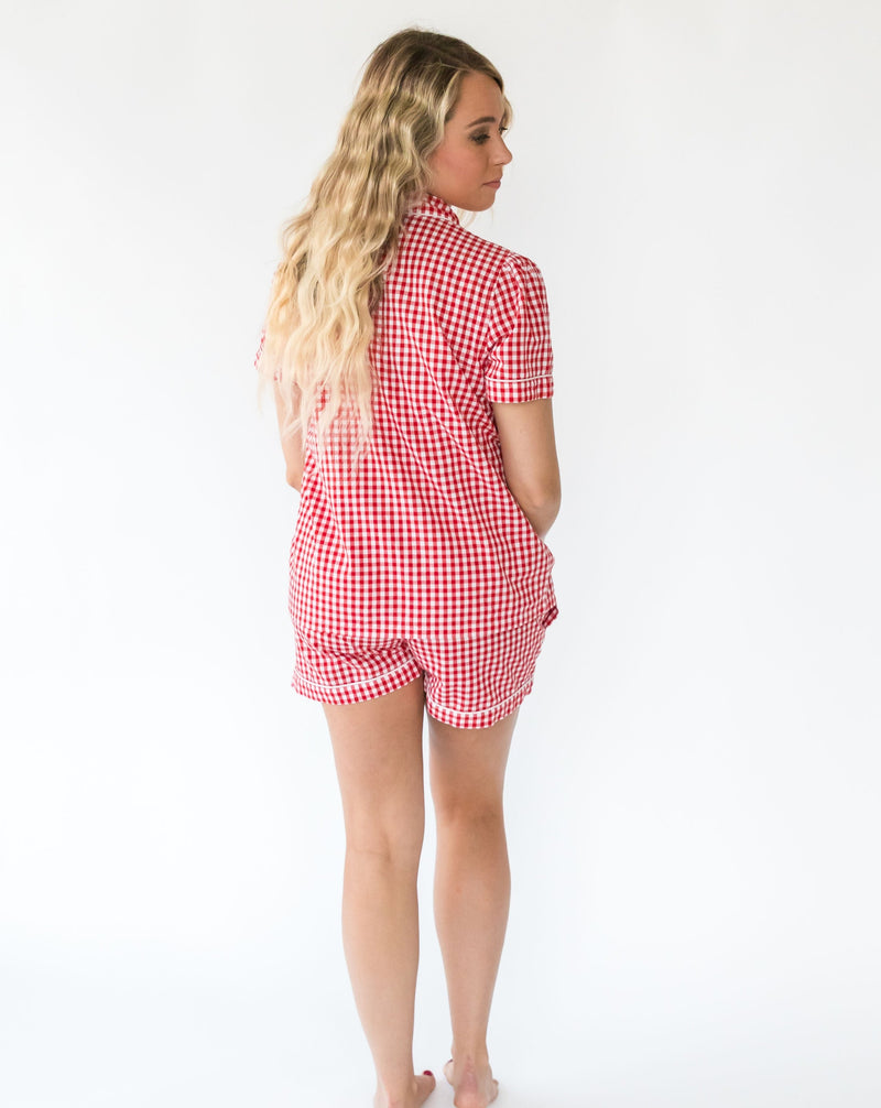 Women's Holiday Red Gingham Shirt & Shorts Set - Back