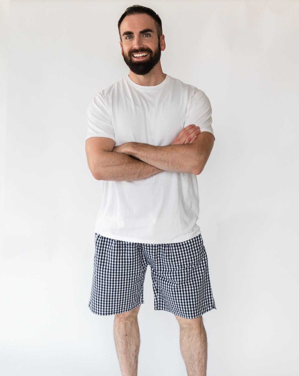 Men's Holiday Navy Gingham shorts - Front