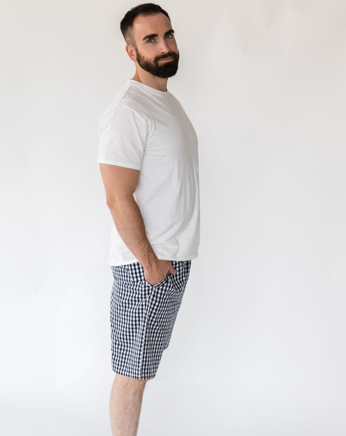 Men's Holiday Navy Gingham shorts - Side