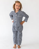 Kid's Holiday Navy Gingham Shirt & PJ Set - Front