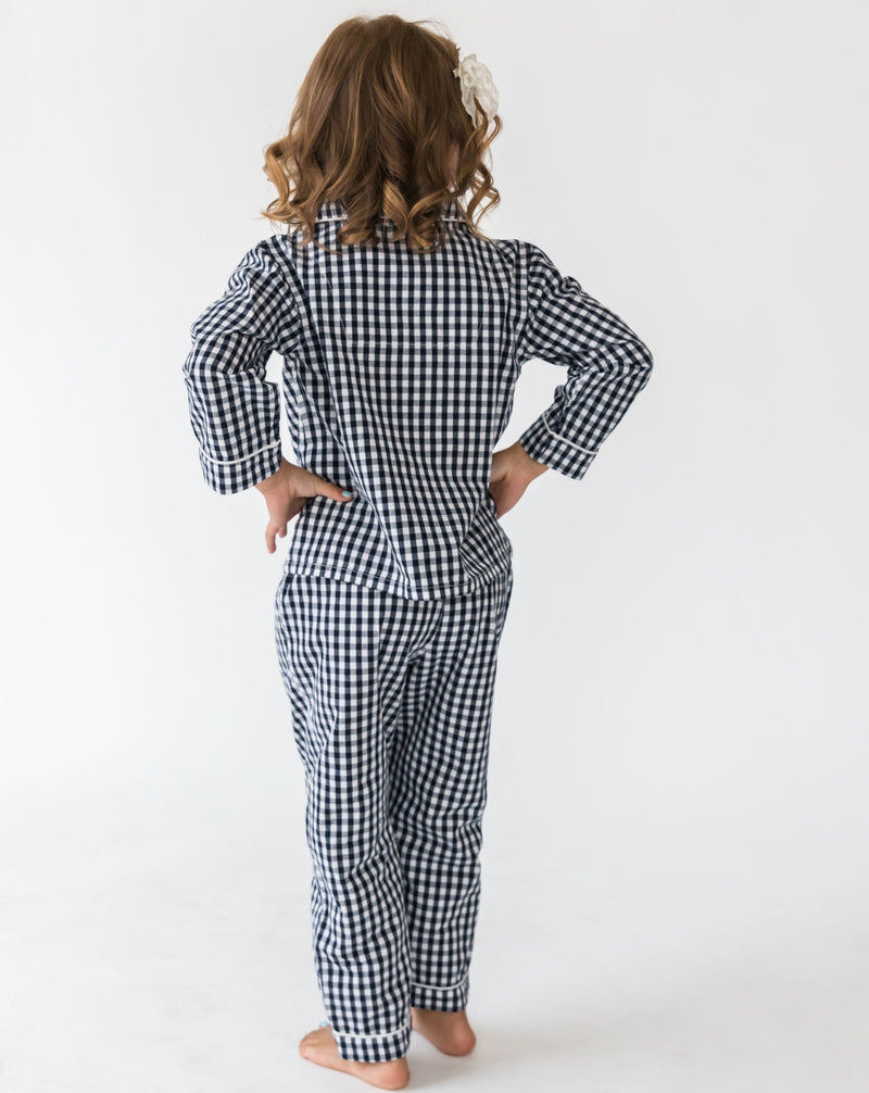 Kid's Holiday Navy Gingham Shirt & PJ Set - Back