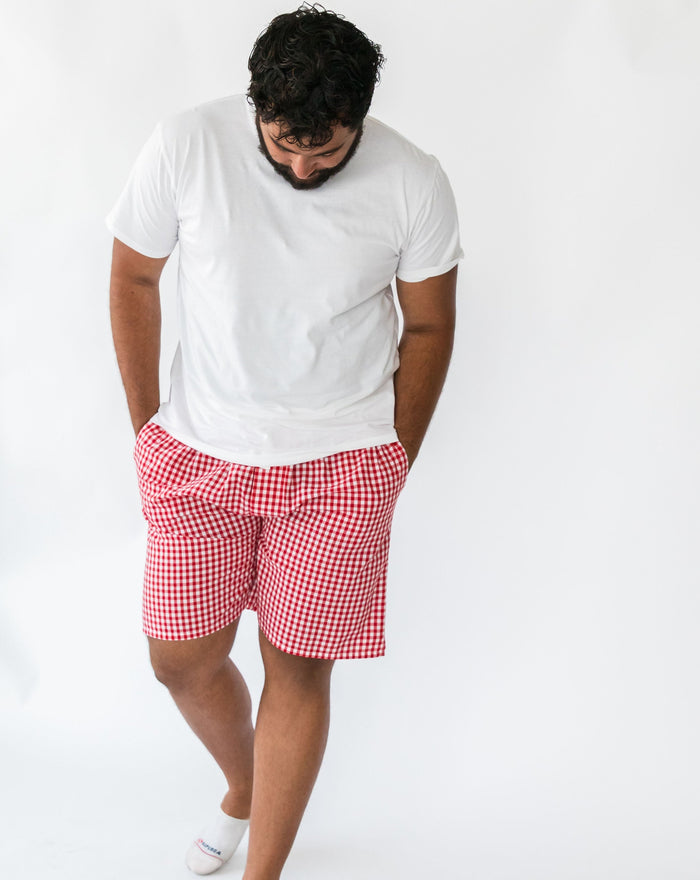 Men's Holiday Red and White Gingham shorts - Front