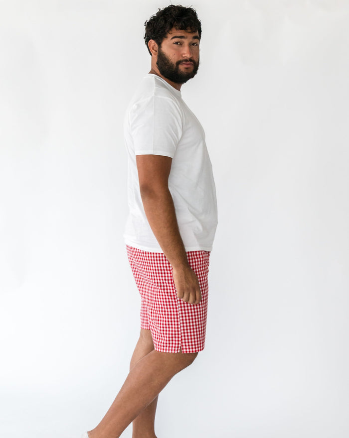 Men's Holiday Red and White Gingham shorts - Side